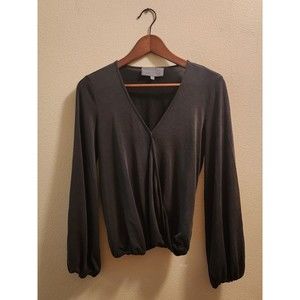 Sunday In Brooklyn Anthropologie Women XS Black Kinston Wrap Front Top E1